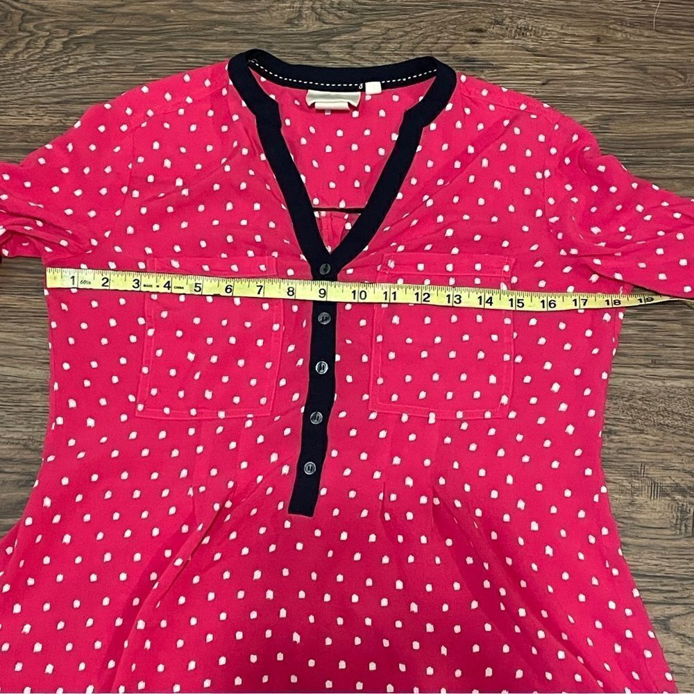 Anthropologie Vanessa Virginia Lightweight Dot Blouse Pink White Navy Blue Sz 0 - Picture 5 of 10
